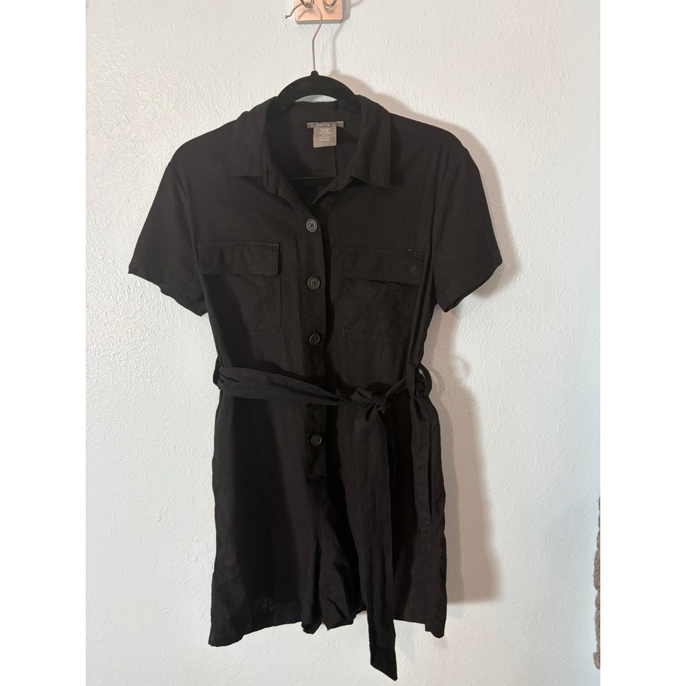 Matty M Womens Black Linen Blend Utility Romper Button Front S Resort Coastal